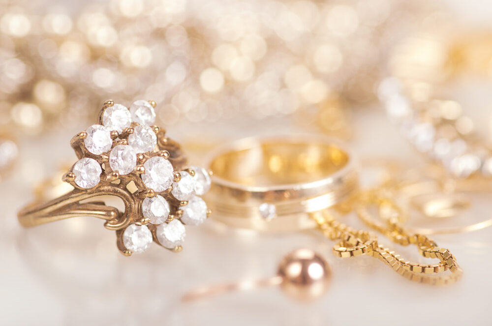 Vintage gold ring with diamonds and wedding band at Dixie Pawn & Jewelry, Hollywood, FL