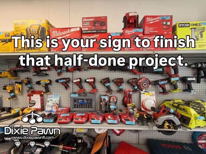 In-Store Look: Our Tool Wall at Dixie Pawn - Dixie Pawn & Jewelry Pre-owned power tools for sale at Dixie Pawn in Hollywood, FL – featuring Milwaukee, DeWalt, Ryobi, and Bauer brands.