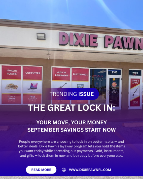 Dixie Pawn Layaway Program – Hold Gold, Gaming, Gifts & More - Dixie Pawn & Jewelry Dixie Pawn storefront promoting layaway program for gold, gaming, gifts, and electronics with easy payments until Christmas.