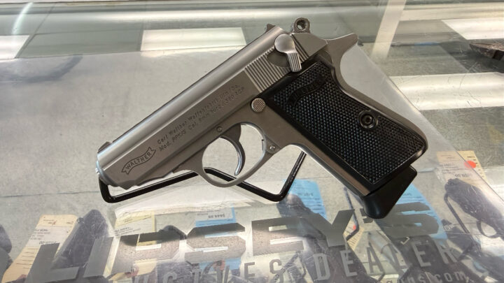 Classic Walther PPK/S .380 ACP pistol displayed at Dixie Pawn & Jewelry in Hollywood, FL, known as the iconic James Bond sidearm.
