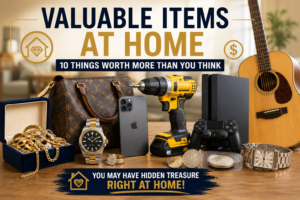 Valuable items at home including gold jewelry, watches, tools, electronics and collectibles